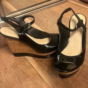 Franco Sarto Black Patent Slingback Heels